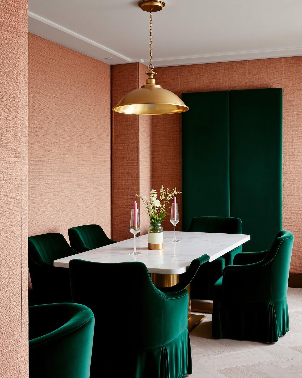 Sala de jantar com cadeiras verdes